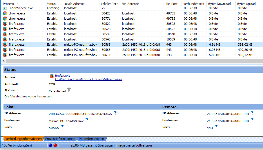 TCP Viewer und UDP Viewer fr eingehende / ausgehende Internet-Verbindungen